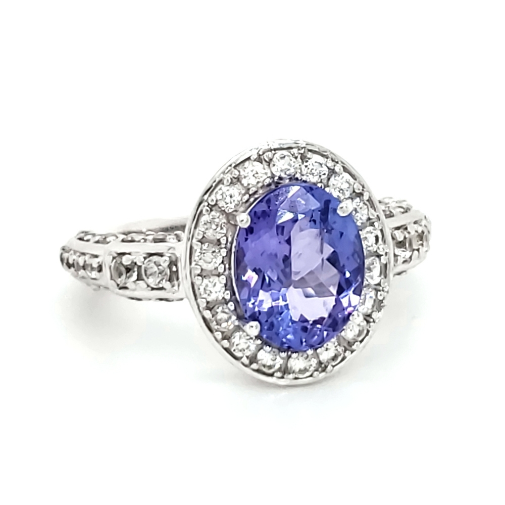 ⚫ Tanzanite & White Zircon Sterling Silver Ring
